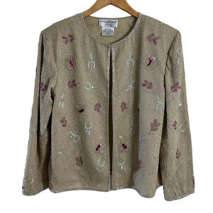 Pappel Boutique Evening Top Plus Size 16 Beaded Sequins 100% Silk Formal Blouse